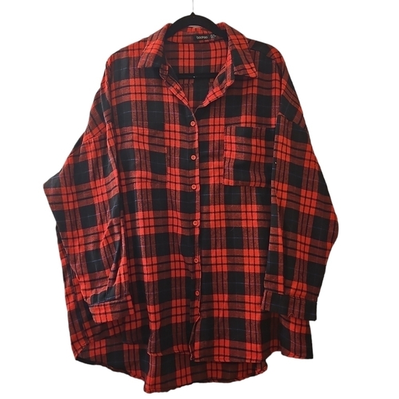 Oversized Red Check Flannel Shirt/Shacket - Picture 3 of 6